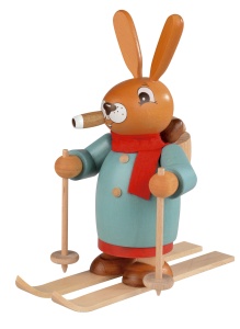 Smoking man Easter bunny on Skis